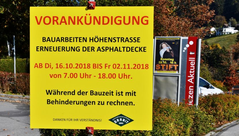 Verkehrsbehinderung der Höhenstrasse
