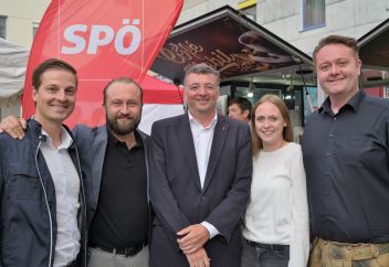 Die Wahlkreiskandidaten Thomas Reingruber, Max Lercher, Jörg Leichtfried, Antonia Grabner und Mario Lindner