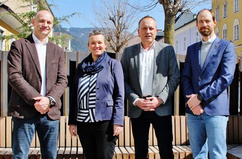 Mag. Johannes Gungl (Geschäftsführung RML Infrastruktur GmbH), Dr.in Eva Stiermayr (Geschäftsführung RML Regionalmanagement Bezirk Liezen GmbH), LAbg. Bgm. Armin Forstner (Vorsitzender des Regionalverbandes Bezirk Liezen), Mag. Martin Schlor (Geschäftsführung RML Infrastruktur GmbH)