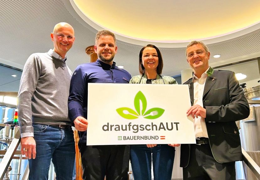 Geschäftsführer Markus Weyer, Küchenchef Markus Hesele, Sudhaus-Geschäftsführerin Martina Purgstaller und Bauernbund-Direktor Franz Tonner im Sudhaus