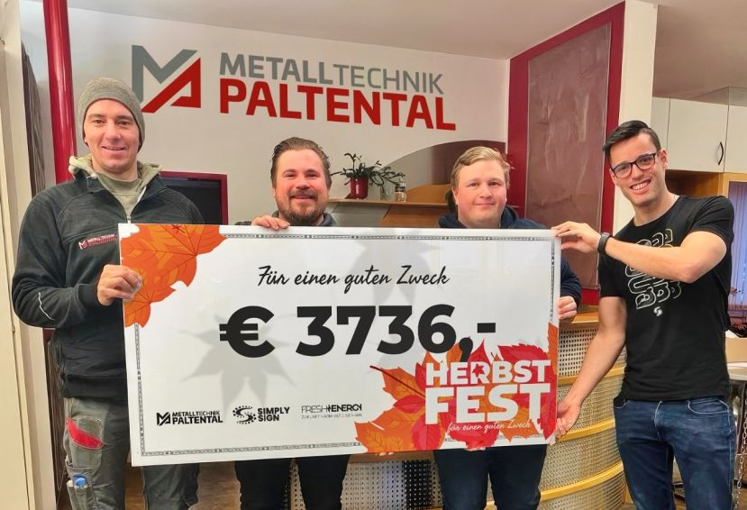 Christoph Forstner, Lucas Obergruber (GF Metalltechnik Paltental), Michael Steiner (GF Fresh Energy) und Michael Luidold (GF Simply Sign)