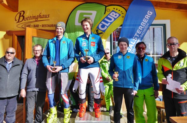 Am Bild: Vbgm. Werner Hödl (Gde. Pruggern), Dir. Manfred Kirchsteiger (Raiffeisenbank Liezen-Rottenmann-Trieben), Jöbstl Georg - WSV Ramsau, Ettl Michael -WSV Ramsau, Zechner Martin Skiclub Gaal, Vizepräsident Gottfried Wolfsberger, Obmann SV-Pruggern Rainer Schwab