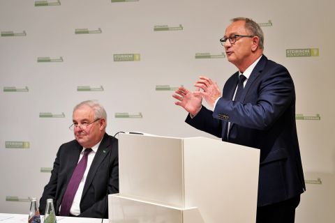 LH Hermann Schützenhöfer und LGF Detlev Eisel-Eiselsberg bei der Videokonferenz (©STVP)   