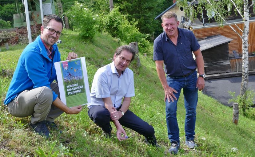 Geschäftsführer vom Natur- und Geopark Oliver Gulas, Bürgermeister von Landl Bernhard Moser und Obmann des Forstmuseums Josef Pechhacker