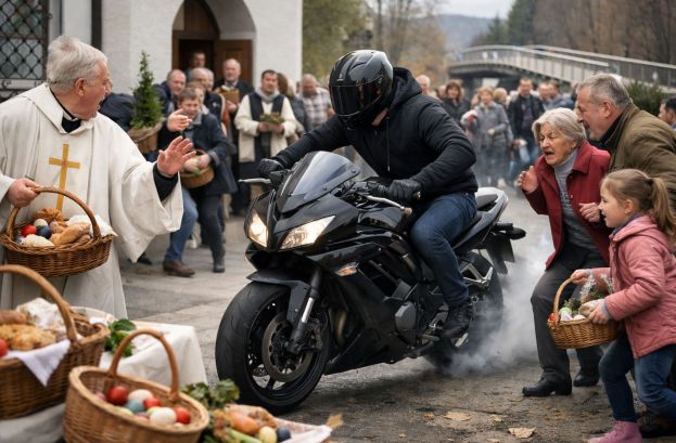 Motorrad-Flucht durch Osterspeisensegnung