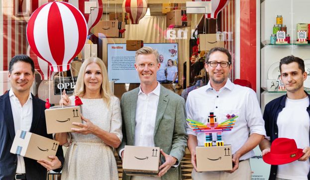 Grubauer (Waterdrop), Thalbauer (WKO), Mirbach (Amazon), Runge (Geschwister Mauerer) Eröffnung des temporären Pop-up-Stores „Aus Österreich in die Welt“
