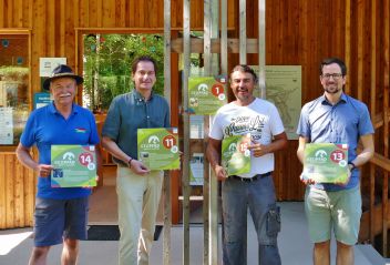 Partner im GeoDorf Gams vlnr: Herbert Traisch (Obmann Kultur- und Tourismusverein Gams), Bgm. Bernhard Moser (Gemeinde Landl), Doz. Mag. Dr. Alexander Lukeneder (Naturhistorisches Museum Wien), Oliver Gulas-Wöhri (GF Natur- und Geopark),