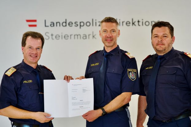 Landespolizeidirektor Gerald Ortner, Jochen Wimberger und stv. Bezirkspolizeikommandant von Liezen Major Christian Kuntner