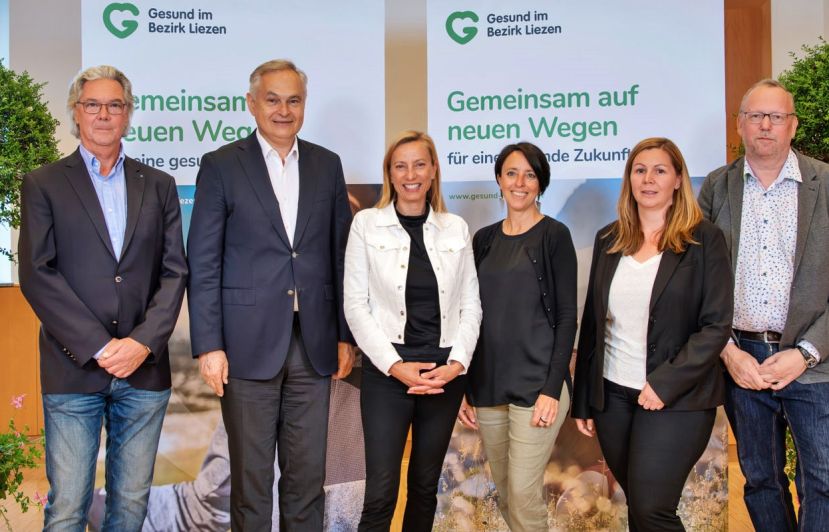 Karl Wohak (Ärztlicher Leiter der Klink Diakonissen Schladming), Gerhard Stark (KAGes-Vorstand), Juliane Bogner-Strauß (Gesundheitslandesrätin), Sandra Marczik-Zettinig (Gesundheitsfonds Steiermark), Christiane Schaunitzer (RML Regionalmanagement Bezirk Liezen), Michael Koren (Gesundheitsfonds Steiermark)