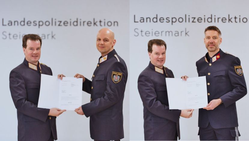 Wolfgang Danklmaier und Jochen Wimberger mit Landespolizeidirektor Gerald Ortner