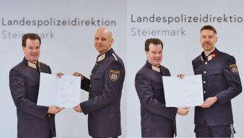 Wolfgang Danklmaier und Jochen Wimberger mit Landespolizeidirektor Gerald Ortner