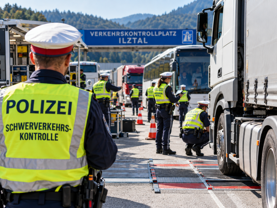 Polizei stoppt Busse und Schwertransporte