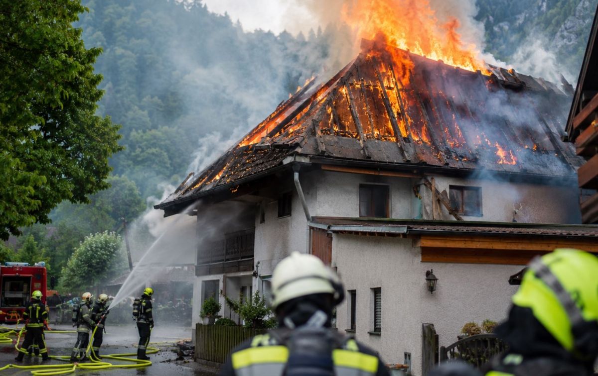 Ein Großeinsatz bei Wohnhausbrand